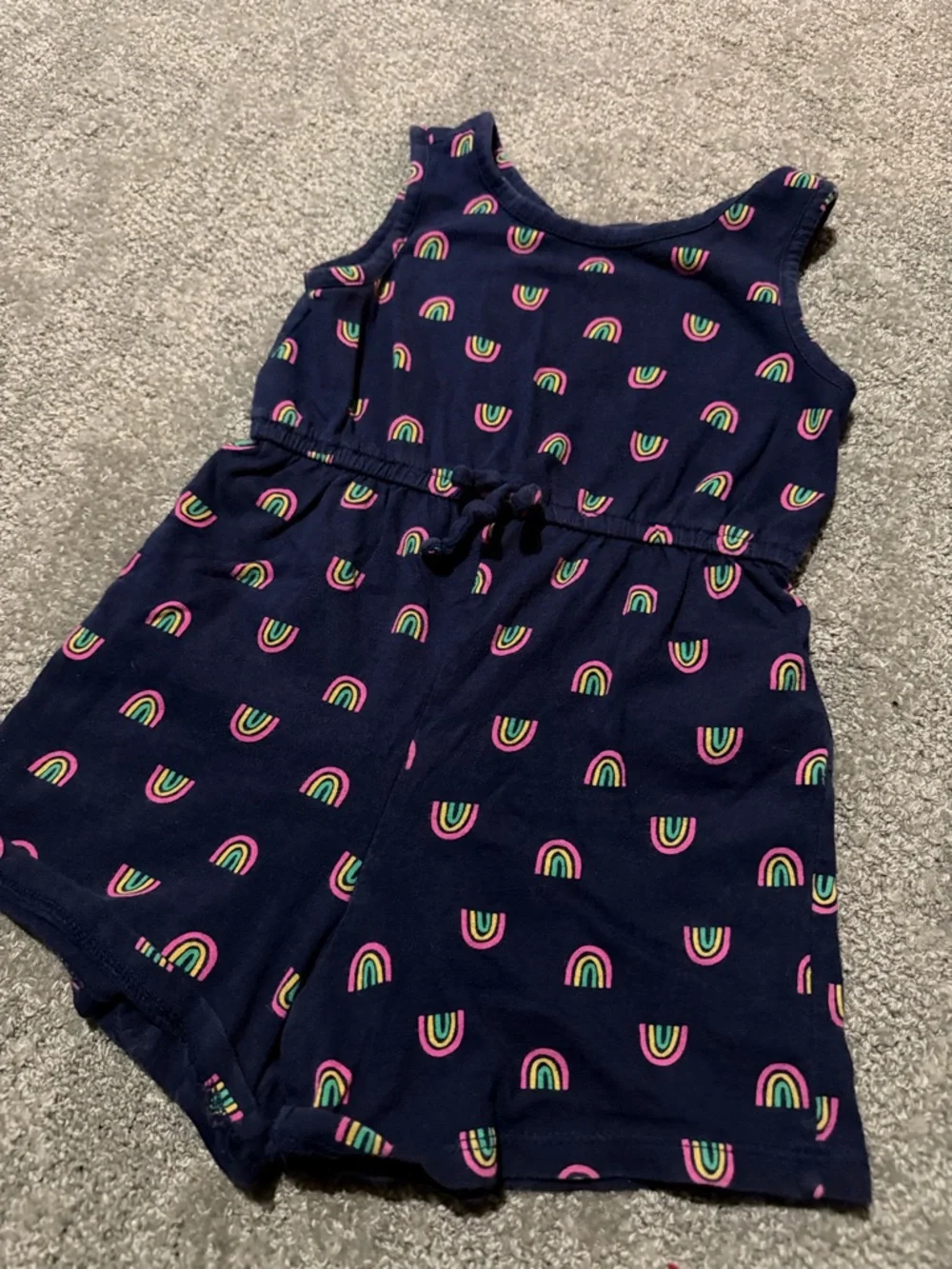 Old Navy 4T navy blue sleeveless‎ romper with rainbows and front tie so cute